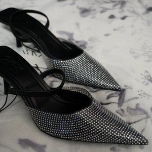 Zara - Black Shimmery Slingback heels